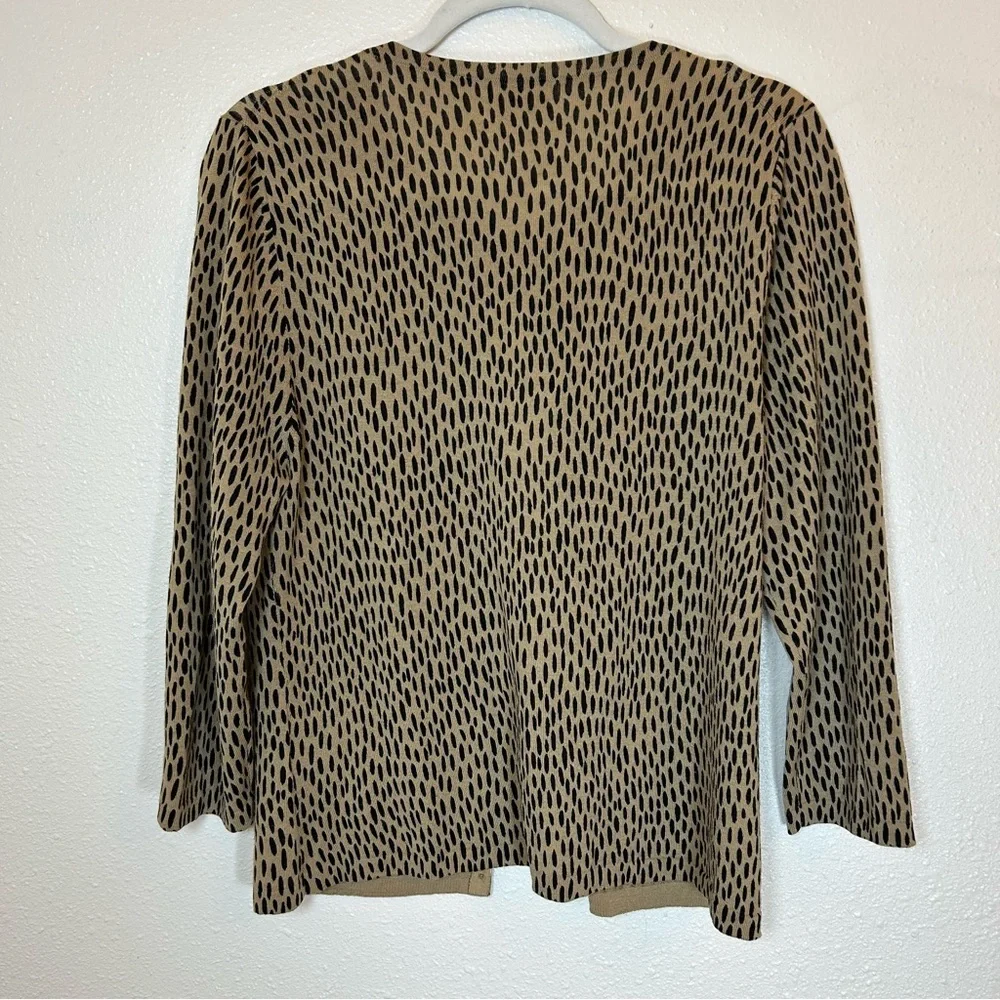 Garnet Hill Animal Print Cardigan L Merino Wool Preppy Old Money Librarian - Picture 4 of 5